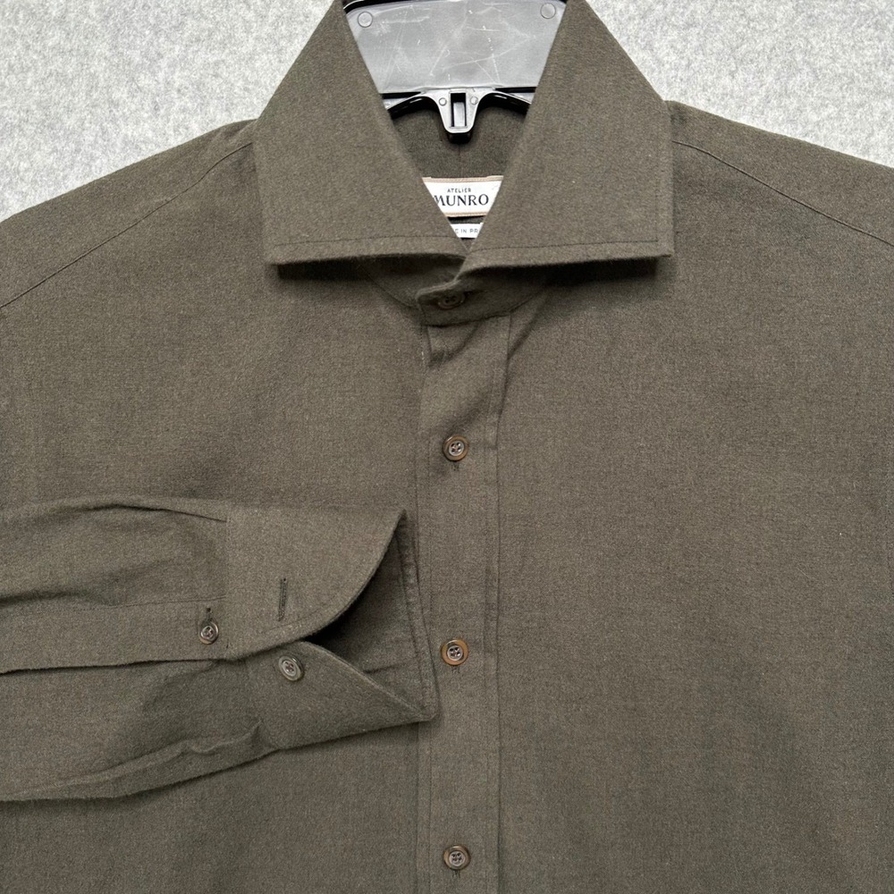 Atelier Munro Mens Olive Green Cotton Button Down Shirt MSHC0220 Long Sleeve
